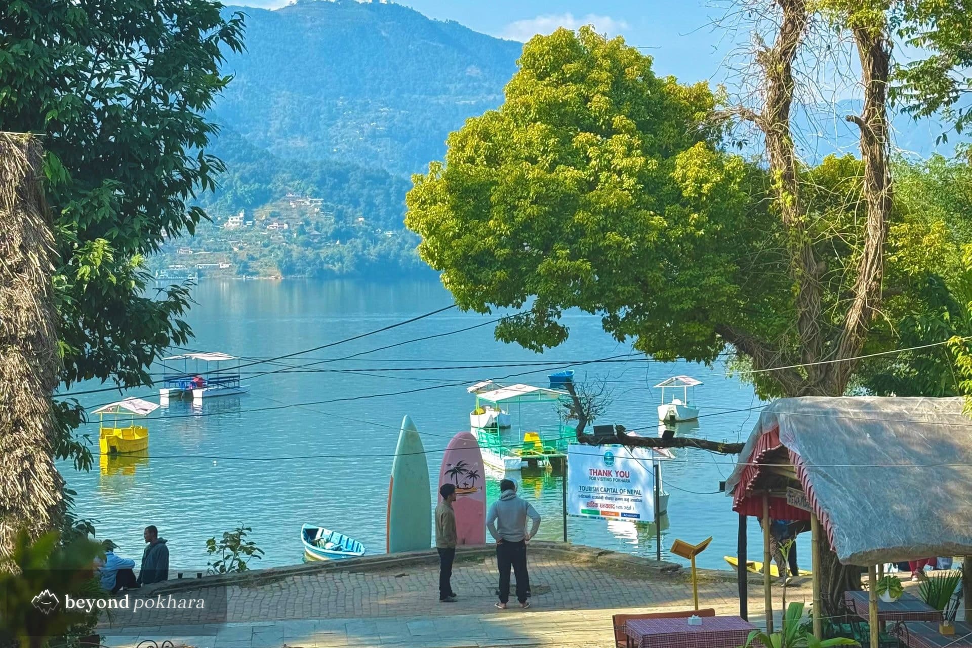 Pokhara city and the valley below the Annapurna range on a Pokhara sightseeing day tour